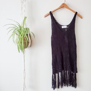NWT MUSTARD SEED Black Crochet Fringe Tank Top